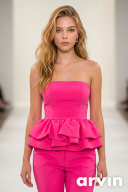 Pants Store Pink Strapless Peplum Bustier Top